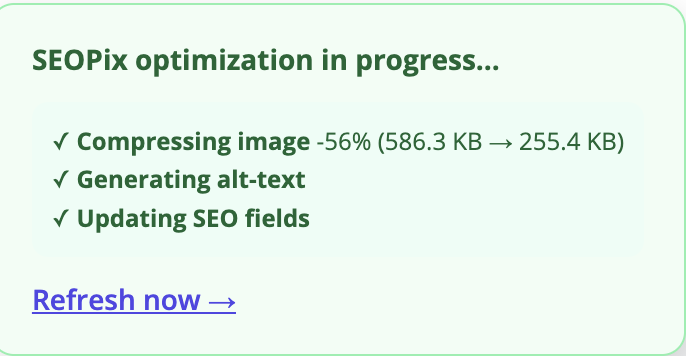 SEOPix compression result toast